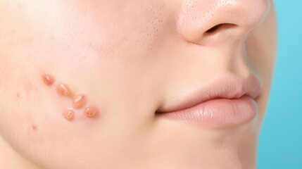 Obraz premium Acne breakout on teenager s face, Skin problem, Realistic close-up of inflamed acne lesions
