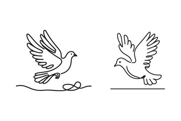 White dove in one continuous line drawing. Bird symbol of peace and freedom in simple linear style. Concept for national labor movement icon. Editable stroke. Doodle outline vector illustration