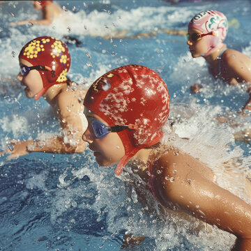 children swimming in swimming pool