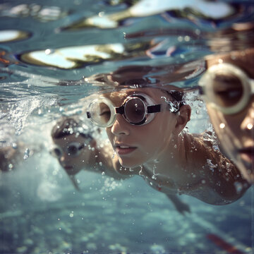 group of children swimming in swimming pool