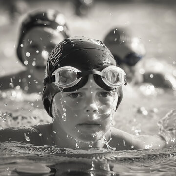 group of children swimming in swimming pool