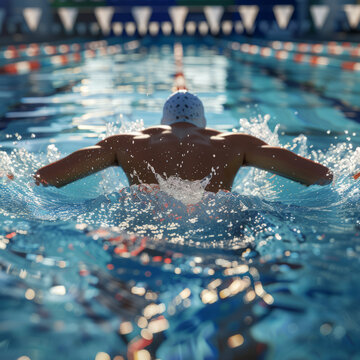 professional swimmer training in swimming pool