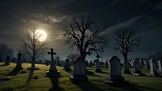 The full moon was shining brightly over the old graveyard.