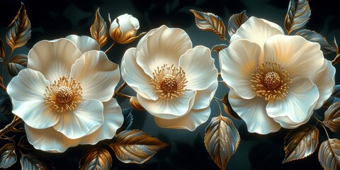 Elegant White Flowers With Gold Accents Illustration