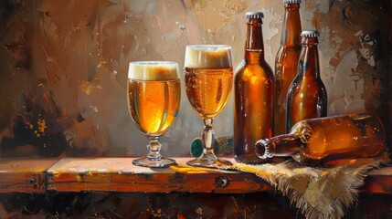 Composition with glass and bottles of beer