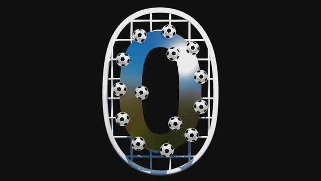 number 0, transparent background, alpha channel, soccer, animated, loop