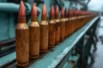 Pile of cartridges rifle ammunition, close up