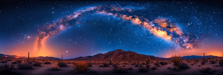 Naklejka premium Under the desert night, the Milky Way spans the sky, a celestial marvel in National Park.