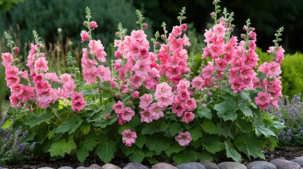 Fototapeta premium Pink Hollyhock Flower A Stunning Addition to Your Garden