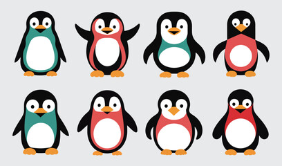 Fototapeta premium Birds Silhouette Vector Collection Hand drawn Penguin 