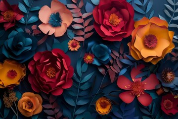 Fototapeta premium A colorful arrangement of paper flowers on a dark background