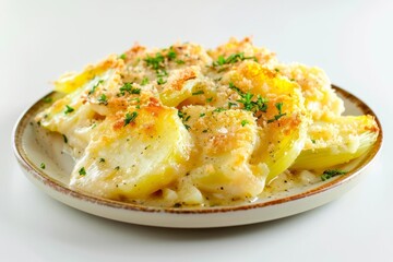 Homemade Celery and Potato Gratin with Melted Cheese and Breadcrumbs