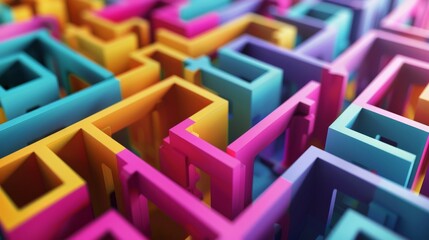 Abstract background. A colored maze made of paper. 3d rendering. 