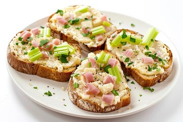 Tasty Celery, Ham and Cheese Toasts on Country Bread