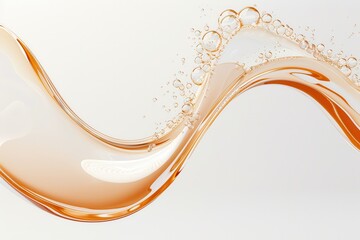 Naklejka premium Brown cream coffee swirls with bubbles on clear background, flowing in wave form