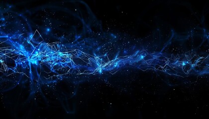A dark abstract background with blue light and connected lines