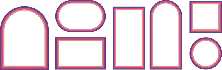 Groovy rainbow frames in hippie style. Psychedelic retro borders. Text box funky 70s. Good vibes background. Pop vintage groovy square and rectangle frame. eps10