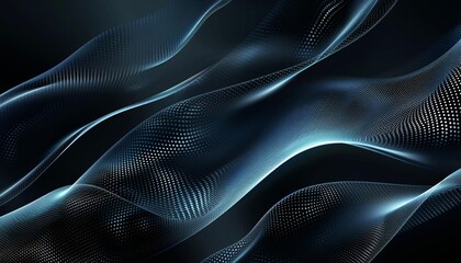 Naklejka premium A dark abstract background with smooth curving lines and dots in blue tones