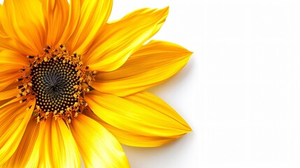 Bright yellow sunflower on a white background cheerful and vibrant ample copy space surrounding the flower