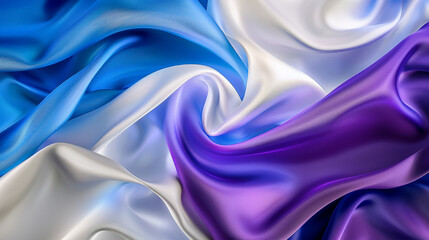 Fototapeta premium Smooth, flowing fabric in shades of blue, white, and purple, intricately blended to create a luxurious, elegant pattern.