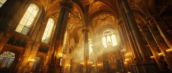 Fototapeta premium background of a historic cathedral interior, with intricate architecture and warm lighting, perfect for cultural and historical themes