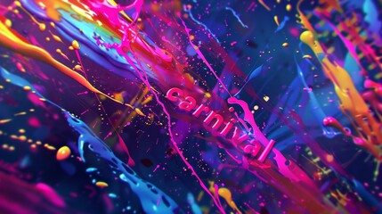 Vibrant abstract background with splashes and streaks in neon hues carnival in bold glowing letters background - Powered by Adobe