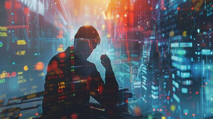 Silhouette of a person analyzing stock market data - Generative AI