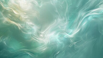 Fototapeta premium Serene green and blue background with wave-like textures light bursts and hearts background