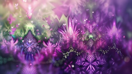 Lively violet and green wallpaper with chevrons sparkles and heart shapes background