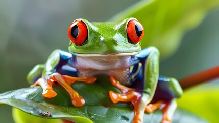 Fototapeta premium red eyed tree frog peeping. 