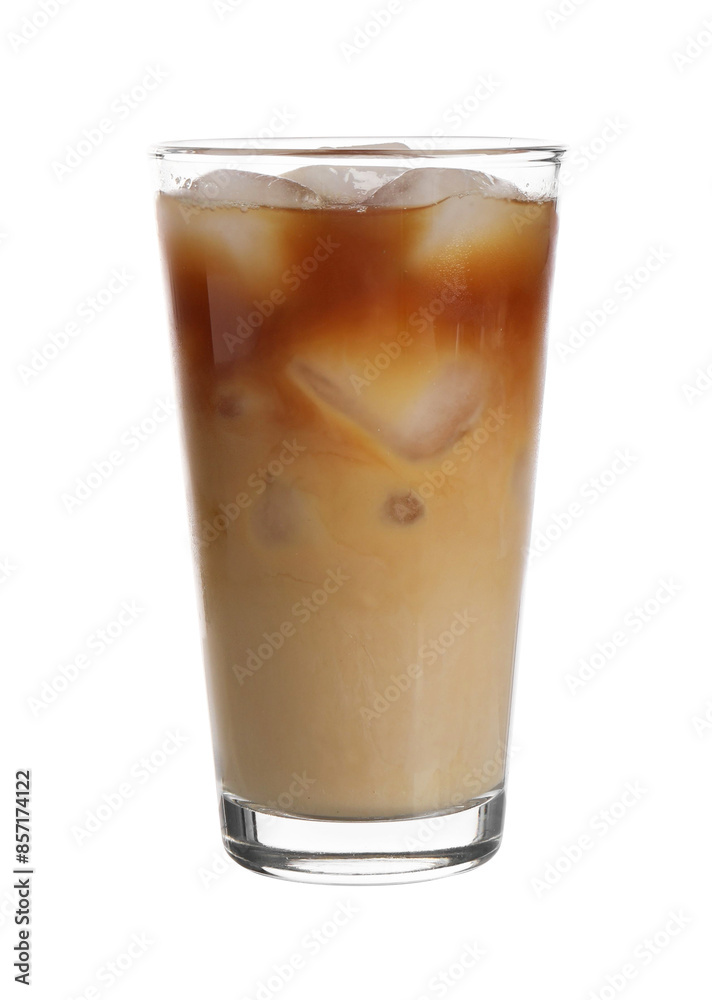 Sticker Tasty iced latte in glass isolated on white