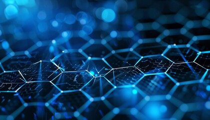 Obraz premium A digital technology background with connected hexagons on a dark blue background