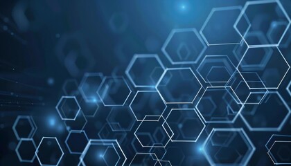 A digital technology background with connected hexagons on a dark blue background