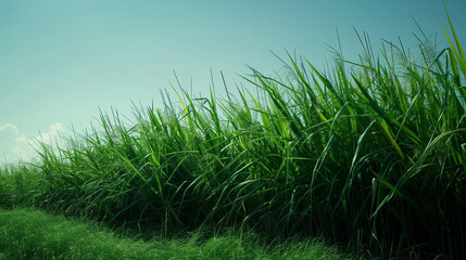 A green field in a rural setting. Vast sugarcane plantations create a peaceful, agricultural vista.