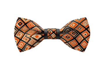 A colorful bow tie with black and orange squares