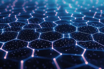 Obraz premium A digital technology background with connected hexagons on a dark blue background