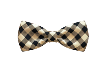 A black and white checkered bow tie. The checkered pattern is bold and the tie is tied in a neat manner
