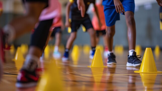 Children Running Through Cones During Sports Training Generative AI