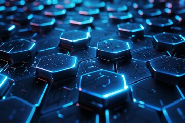 Obraz premium A digital technology background with blue connected hexagons