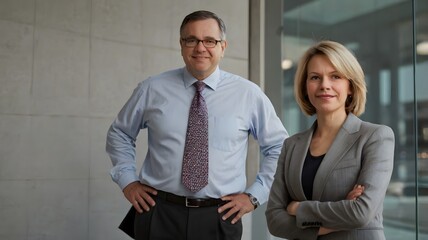 Fototapeta premium Smiling Business Professionals Posing for a Photo in a Modern Office