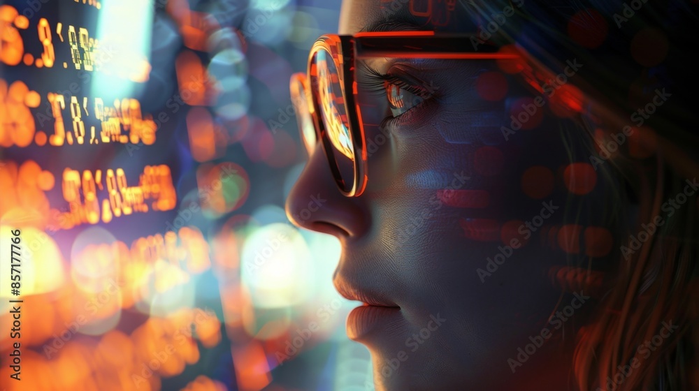 Wall mural A person wearing glasses looking at a digital screen, Generative AI - Wall murals