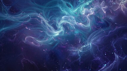 Fototapeta premium Abstract tendrils in blues and purples with shimmering lines background