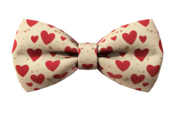 A red and white bow tie with hearts on it