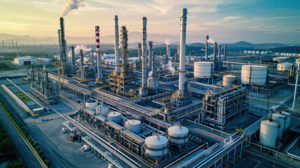 oil and gas power plant refinery with storage tanks facility for oil production or petrochemical factory infrastructure