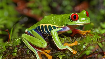 Fototapeta premium red eyed tree frog peeping. 