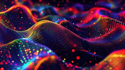 Bold abstract wallpaper in neon colors glowing dots and carnival glitter. background