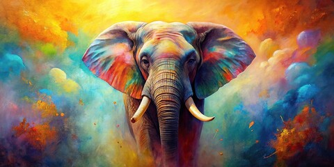 Colorful painting of an elephant with abstract background, elephant, colorful, painting, abstract, creative, art, vibrant