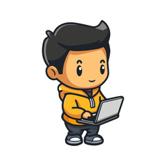 Fototapeta premium cartoon character man with laptop