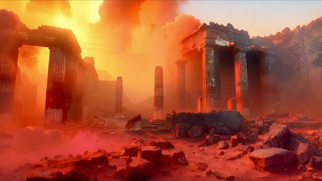 The Tragic Eruption of Mount Vesuvius: Capturing Human Suffering in the Ruins of Pompeii. Concept Historical Photography, Archaeological Sites, Catastrophic Events, Artistic Expression, Human Tragedy