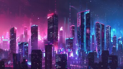 Fototapeta premium futuristic cityscape with towering skyscrapers and futuristic architecture neonlit night scene